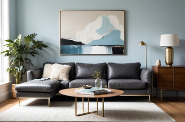 Scandinavian, Light Blue Living Room Interior Design, Minimalist Furniture