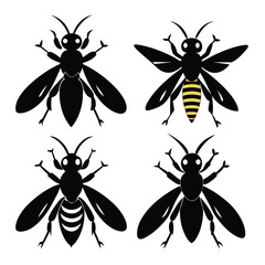 Set of Black Wasp black vector on white background