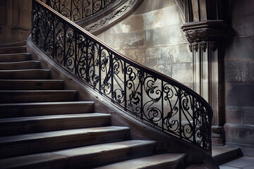 Gothic staircase with iron railings
