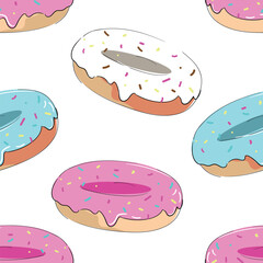 Seamless pattern of Sweet Donut background. Cute background. Hand Drawn vector illustration textile design.