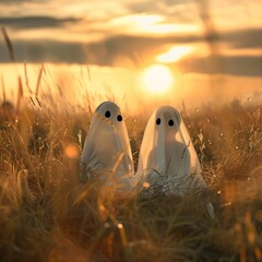 Two Ghosts in the Field at Sunset