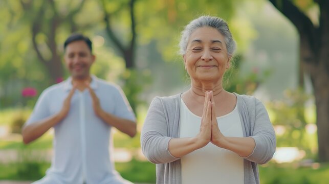 senior couple doing yoga