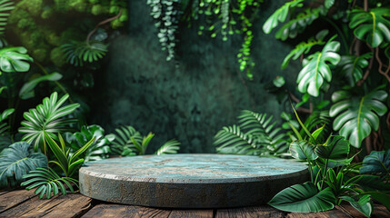 mock up - platform in green jungle setting