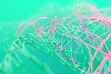 Light and sophisticated technology graphic realized through sky blue wireframe with silver plexus patterns.