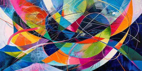 Fototapeta premium Modern Abstract Painting, Digital Artwork Background. Abstract Composition with Layered Textures and Vibrant Lines