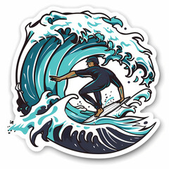 Ocean wave surfer composition on a White Canvas Sticker,vector image