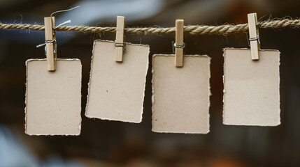 blank cards hanging on a rope