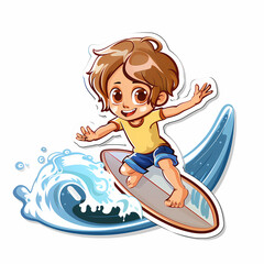 Cartoon surfer Cute boy on a White Canvas Sticker,vector image