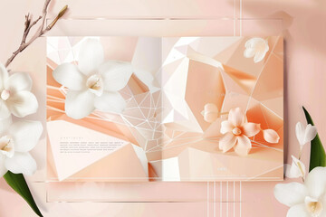 Bridal and luxury event brochure in peach and cream geometry.
