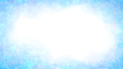 青の水彩フレーム　素材　枠　飾り枠　囲み　抽象的　さわやか　シンプル　にじみ　キラキラ　見出し　タイトル　メッセージカード　ポスター　白背景　透過　16:9
