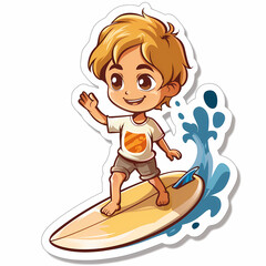 Naklejka premium Cartoon surfer Cute boy on a White Canvas Sticker,vector image