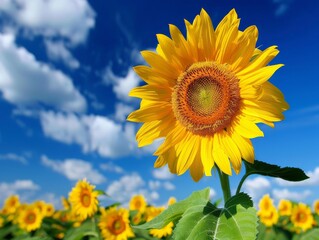 Majestic Sunflower in a Field of Sunflowers