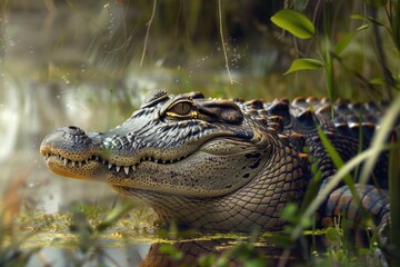 Fototapeta premium Close-up of an alligator in the water, perfect for nature and wildlife concepts