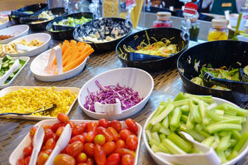 Colourful various salad vegetable with appetizer on salad bar