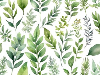 Naklejka premium seamless pattern with green leaves Background Generative Ai 