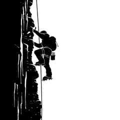 black silhouette of a man,  ice climbing illustration icon vector for logo, isolated on white background