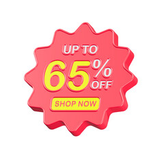 sale discount up to 65 percent symbol promotion 3d 
