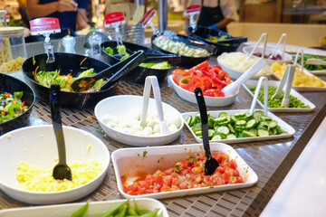 Colourful various salad vegetable with appetizer on salad bar