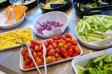 Colourful various salad vegetable with appetizer on salad bar