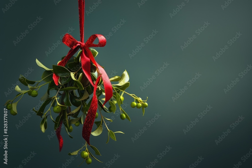 Poster red ribbon with mist hanging from it, suitable for various concepts and designs