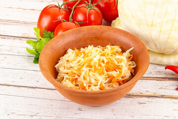 Fermented cabbage sauerkraut in the bowl