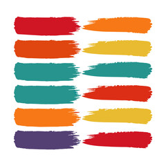 A collection of vibrant paint brush strokes displayed on a clean white backdrop