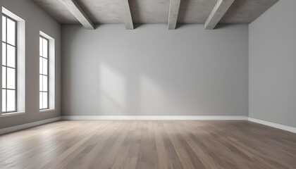 Obraz premium Empty room for mockup. Empty room with light gray wall and wooden floor. Loft. 3d rendering
