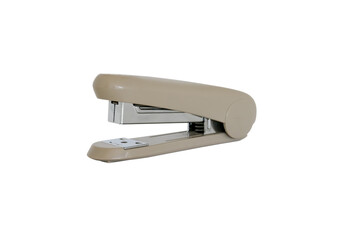Photo of khaki stapler isolated on a white background, is a device used in schools or offices.