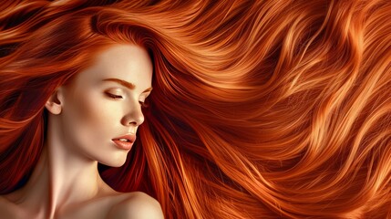 Fototapeta premium A portrait of a beautiful woman with long wavy red hair.