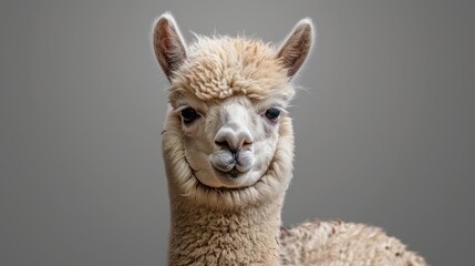 Obraz premium Close up of a llama on a gray background. Suitable for animal and wildlife themes
