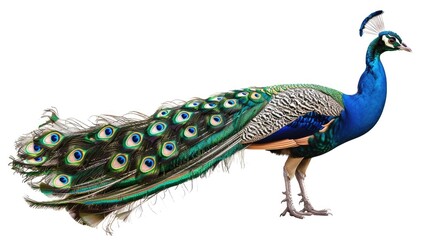 Fototapeta premium Beautiful peacock displaying its colorful feathers, perfect for nature and wildlife themes