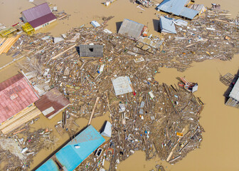 flood in the spring in the suburbs of a large city with flooding of the private sector and...