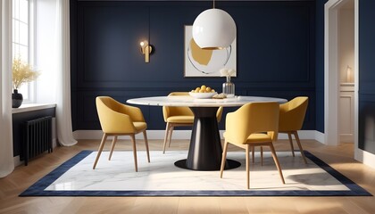 Luxury interior mockup with black chair, white table and wooden floor, 3d render