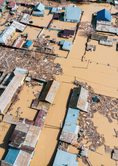 flood in the spring in the suburbs of a large city with flooding of the private sector and...