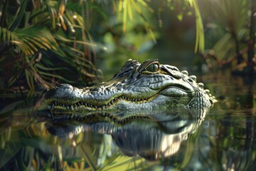Fototapeta premium A large alligator floating in a body of water. Suitable for wildlife and nature themes