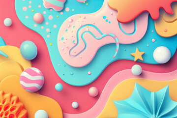 Bubblegum colors and playful shapes create a whimsical abstract pop background.