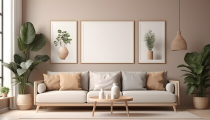 3D Mockup photo frame in Modern interior of living room