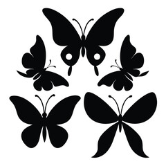 Set of butterfly insect vector art line doodle black vector on white background