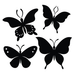 Set of butterfly insect vector art line doodle black vector on white background