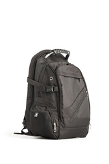 Black backpack, isolated white background