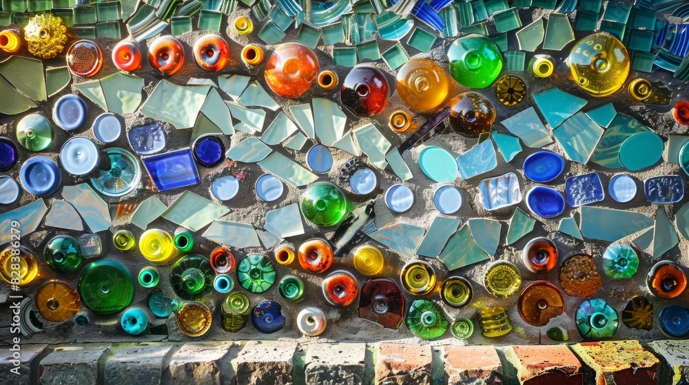 Aufkleber a colorful mosaic wall made from broken tiles and glass bottles adding both artistic appeal and func