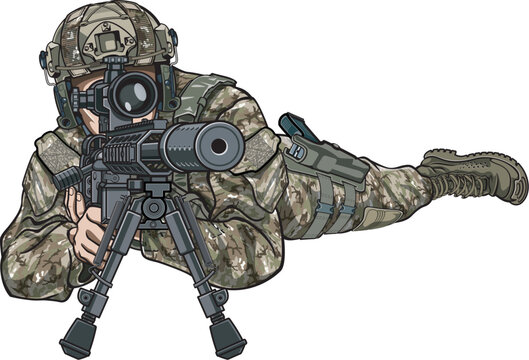 special marksman sniper soldier aiming with high-precision rifle