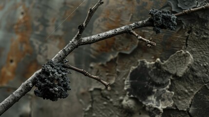 Clump of ashes resting on a twig