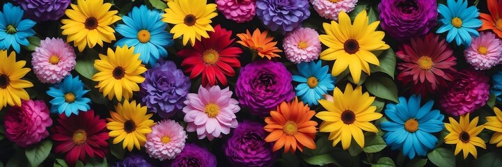 Fototapeta premium wall of bright colorful flowers banner background
