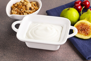Traditional homemade Greek yoghurt with granola