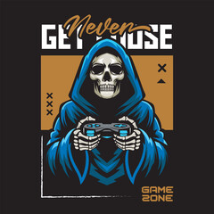 Grim Reaper Play Game with Joystick Esport Gaming Logo Mascot Design Vector Illustration