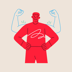 Man power, man self confidence, high esteem concept. Colorful vector illustration