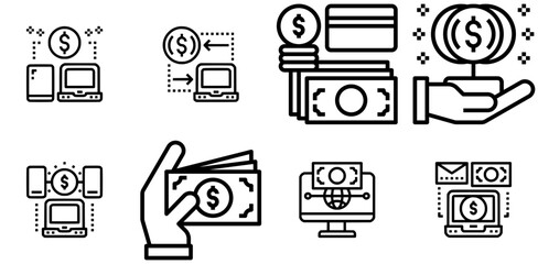 A Collection Of Financial Outline Isolated Silhouette Solid Icons With Statistics,Growth,Success,Management,Information Pictograms And Infographics Design Elements Vector Illustration © Kazi