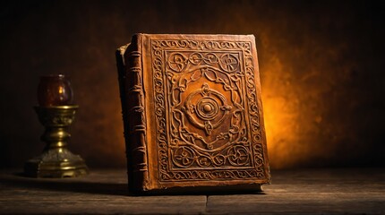 old ancient orange magical book glowing bright light