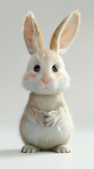 Obraz premium A small white rabbit is seated in front of a white backdrop